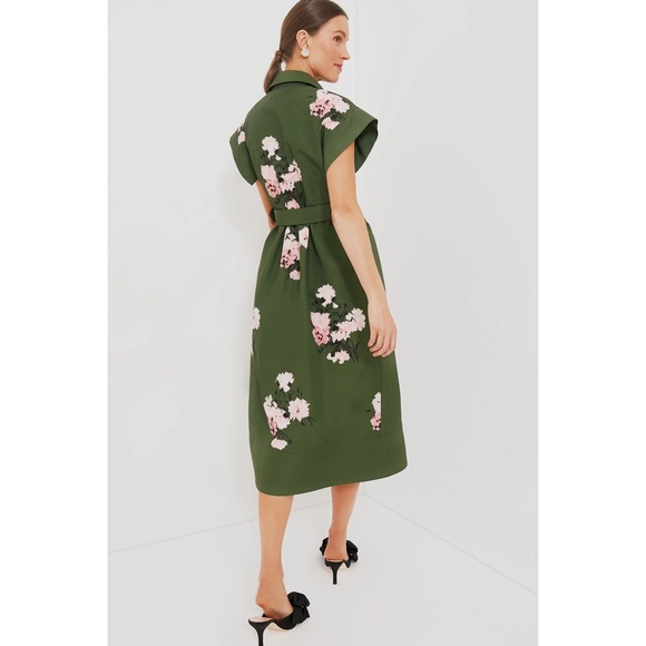 Tuckernuck Olive and Pressed Powder Floral Chloe Midi Shirt Dress NWT - Picture 10 of 16
